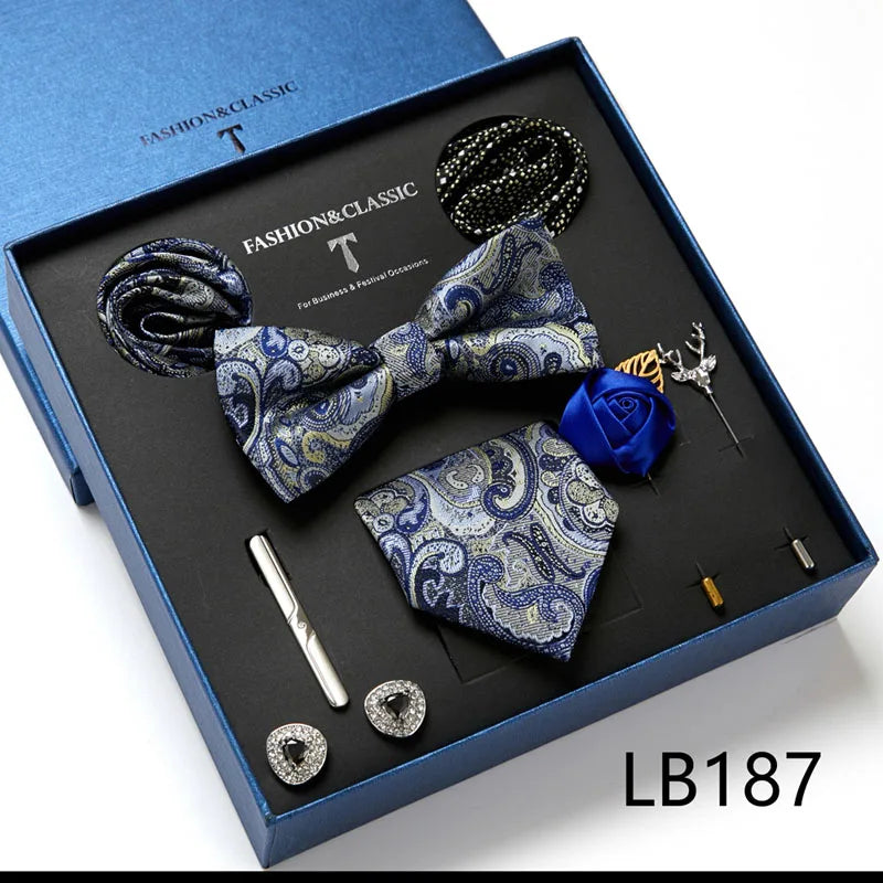 Men's Tie Set Luxury Gift Box Silk Tie Necktie Set 8pcs Inside Packing Festive Present Cravat Pocket Squares Holiday Gift Men