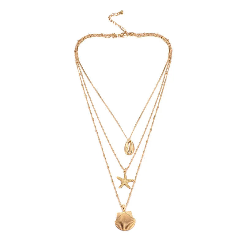 KSRA 2019 Fashion Popular Beach Street Shot Alloy Shell Starfish Scallop Multi-layer Female Necklace