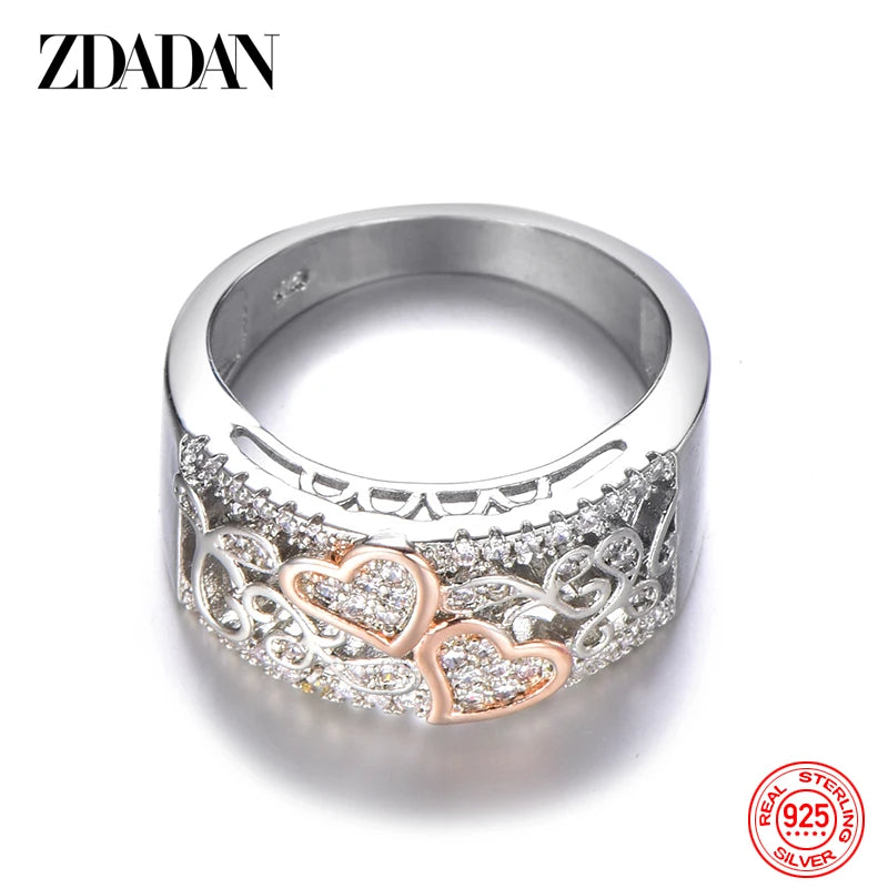 ZDADAN 925 Sterling Silver Heart CZ Rings For Women Fashion Wedding Jewelry