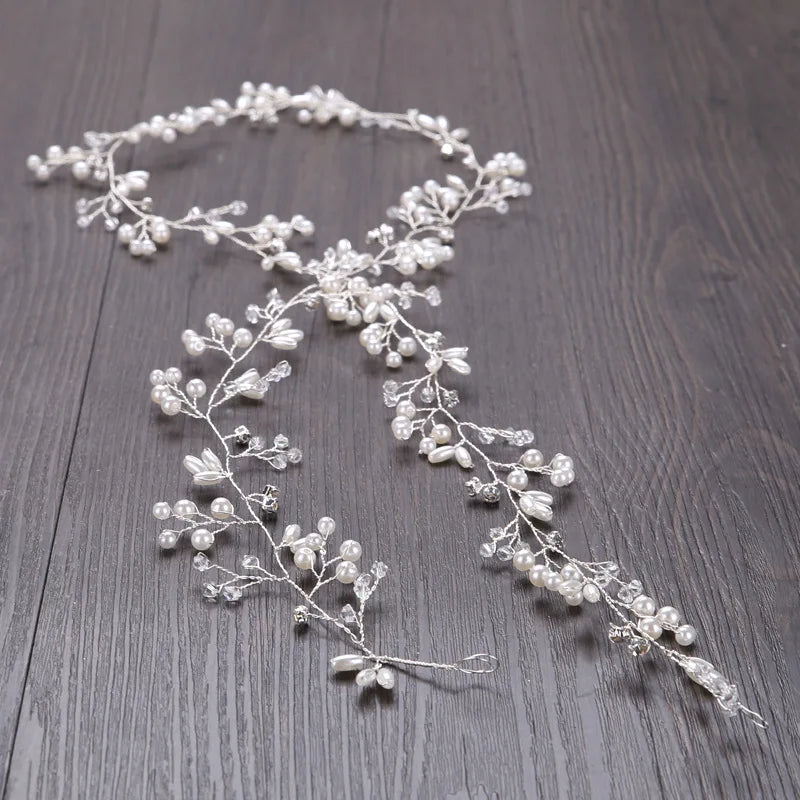 Wedding Hair Accessories Crystal Pearl Hair Belt Wedding Bridal Hair Ornaments Jewelry Bride Headdress Headbands Beads Hairwear
