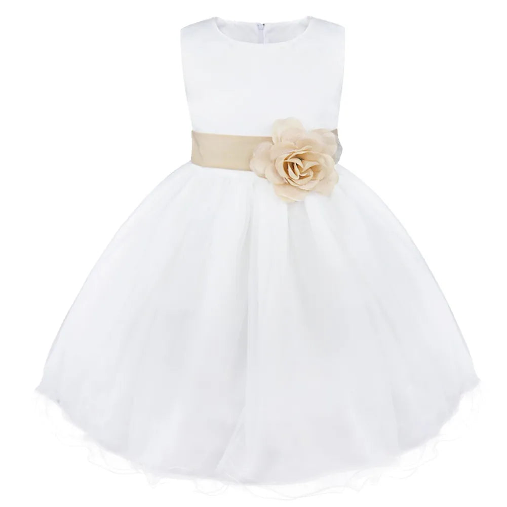 Kids Girls Wedding Pageant Dress White Bridesmaid Dresses Formal Party Princess Vestidos Cute Big Bowknot Sash Flower Girl Dress