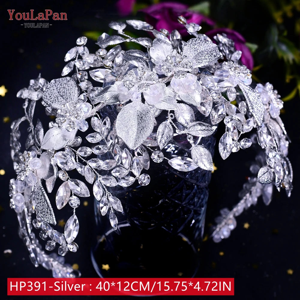 YouLaPan Golden Wedding Crystal Headband Hair Accessories Woman Wedding Hair Jewelry Rhinestone Bridal Tiara and Headdress HP240