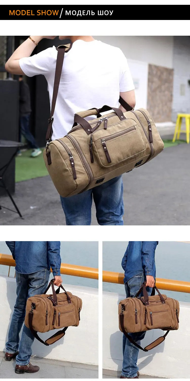Travel Handbag for Men Hand Luggage Bags Canvas Travel Duffle Bag Weekend Shoulder Bagpack Multifunctional Lightweight Handbags