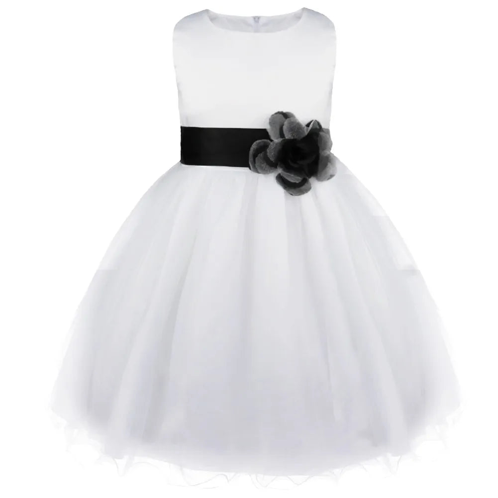 Kids Girls Wedding Pageant Dress White Bridesmaid Dresses Formal Party Princess Vestidos Cute Big Bowknot Sash Flower Girl Dress