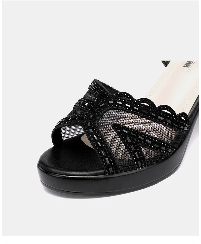 BEYARNE Big Size 32-43 Open Head Lace Platform Sandals Summer Shoes Block High Heels Sandals Women All Match Office Party