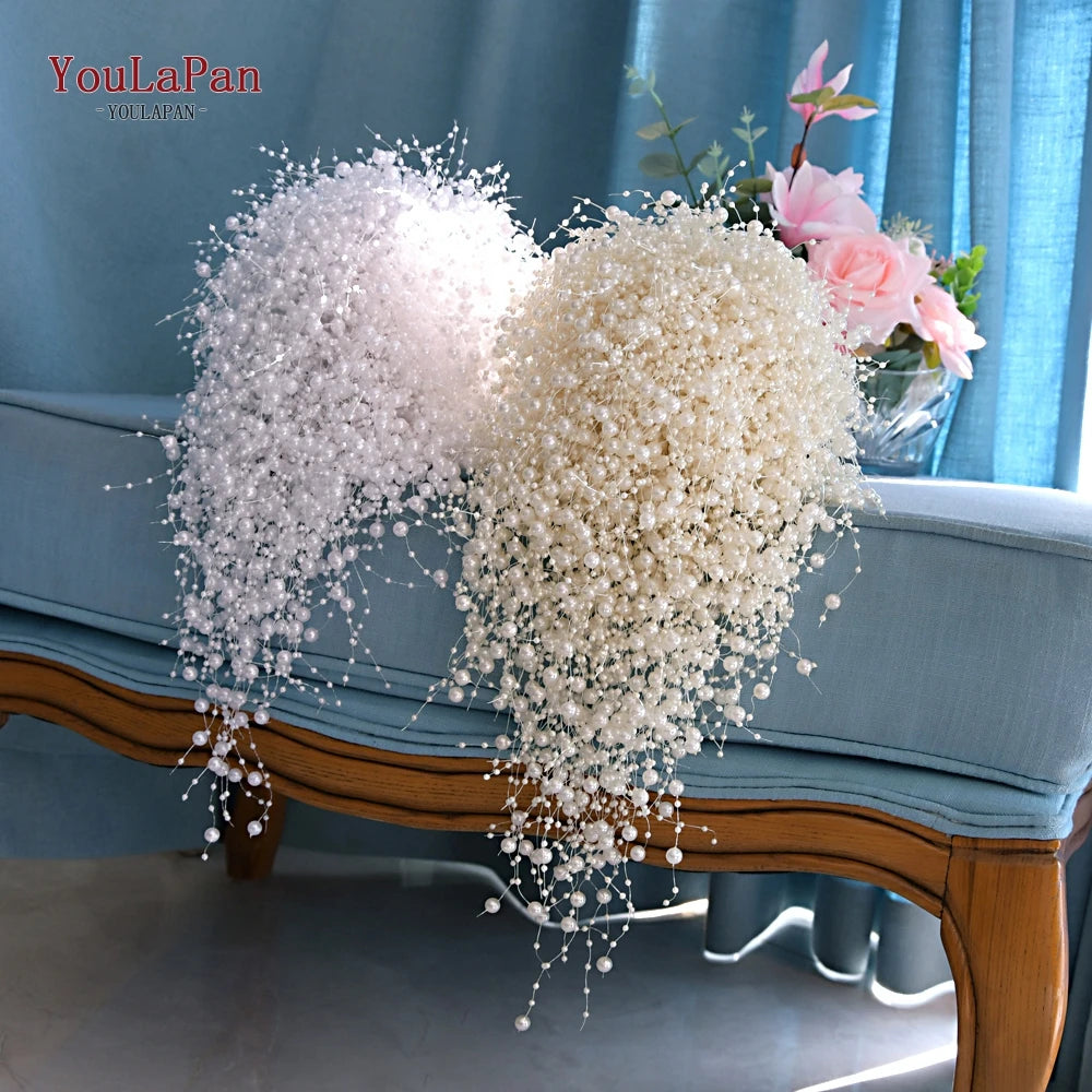 YouLaPan F24 Elegant Wedding Bouquet with Pearl Wedding Flowers Bridal Bouquets Bride Bouquet White Ivory Bridal Bouquet