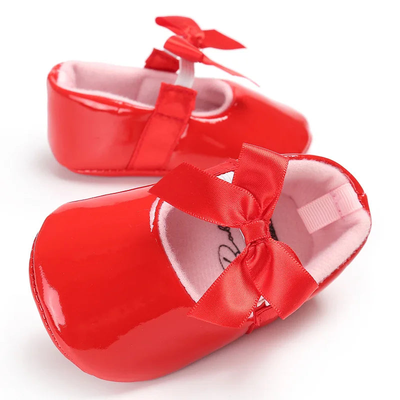 Newborn Baby Shoes Baby Girls Shoes PU Anti-slip Bowknot Classic Princess Dress Shoes First Walker Toddler Crib Shoe Moccasins