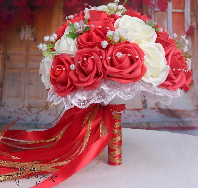 Perfectlifeoh Burgundy Wedding Bouquet Pink/Red/White/Royal Blue Bridal Bridesmaid Artificial Flower Rose Bride