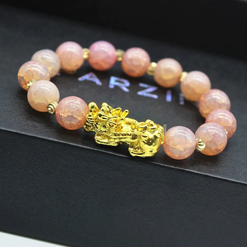 New 10mm Obsidian Stone Pixiu Bracelet For Men Women Unisex Wristband Golden Plated Black Bangles Pixiu Party Gift Jewelry