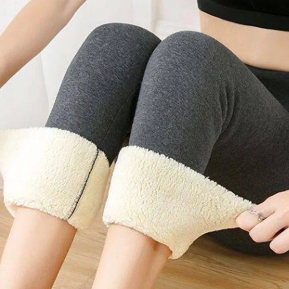 Winter Women Leggings Solid Warm Leggings Thicken Lambwool Hight Waist Fleece Keep Butt Lift High Stretchy Walking Pants Pocket