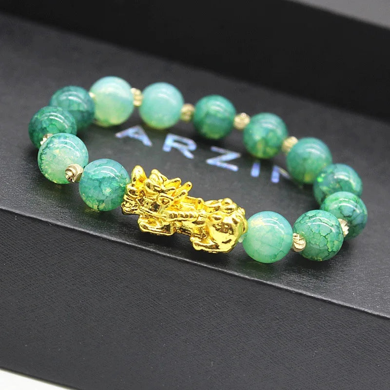 New 10mm Obsidian Stone Pixiu Bracelet For Men Women Unisex Wristband Golden Plated Black Bangles Pixiu Party Gift Jewelry