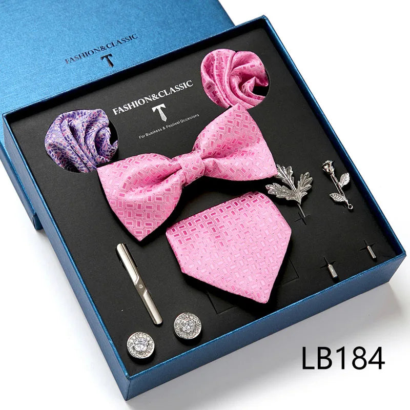 Men's Tie Set Luxury Gift Box Silk Tie Necktie Set 8pcs Inside Packing Festive Present Cravat Pocket Squares Holiday Gift Men