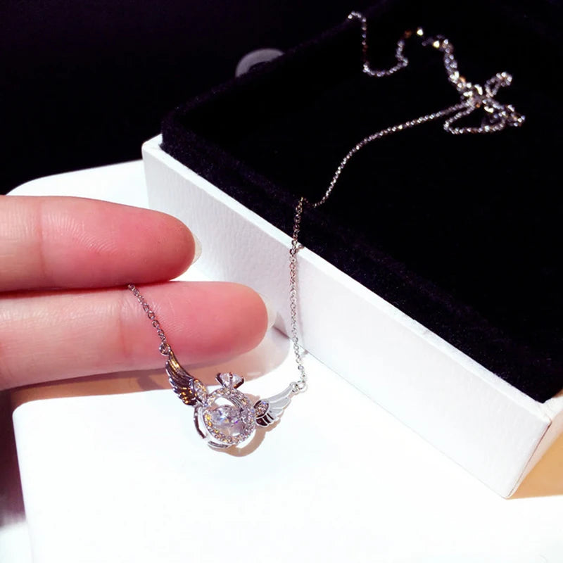 JUWANG Classic Retro Metal Luxury Rhinestone Super Shine Zircon Angle Wing Necklace For Women Sexy Stainless Steel Pendant 2023