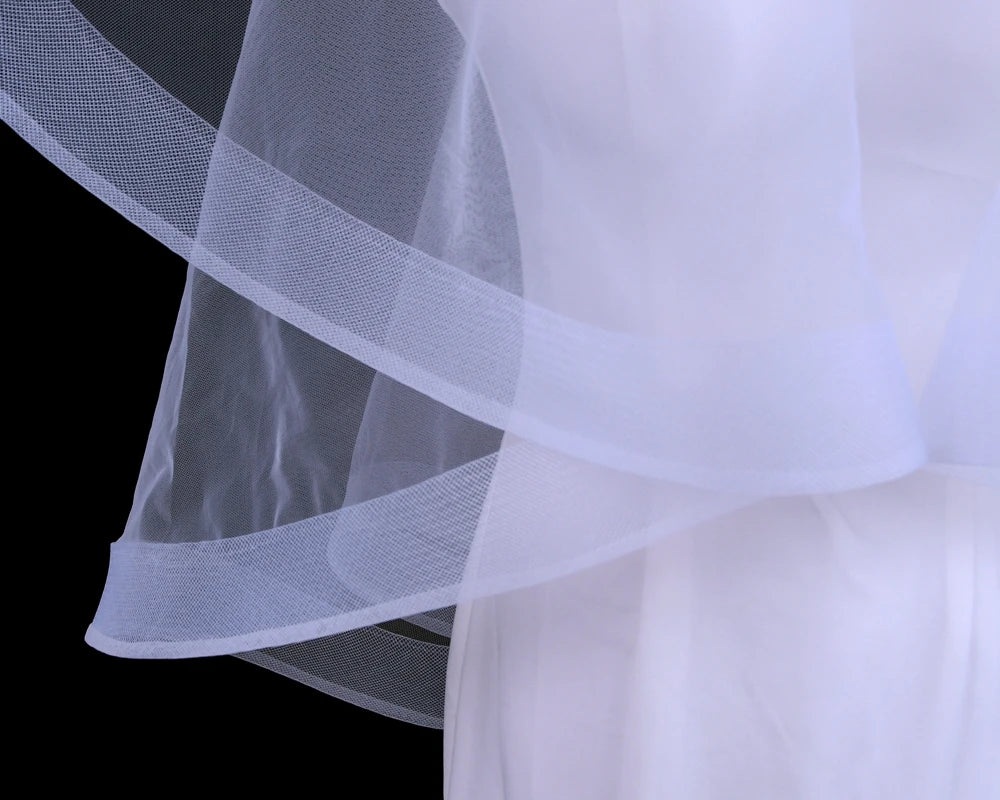 TOPQUEEN V69 Wedding Veil Fingertip Veil Two Tier Minimalist Bride Veil with Blusher Bridal Veils with Comb Dress Veil for Bride