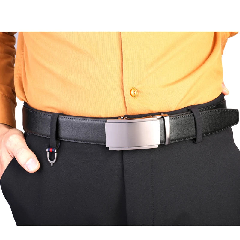 Men’s Genuine Leather Ratchet Dress Belt with Automatic Sliding Buckle Plus Size