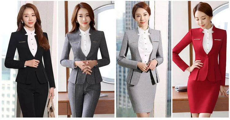 IZICFLY New Autumn Spring Sequin Pants Suit Women Office Uniform Style Business Ladies Work Wear Blazer Set With Trouser