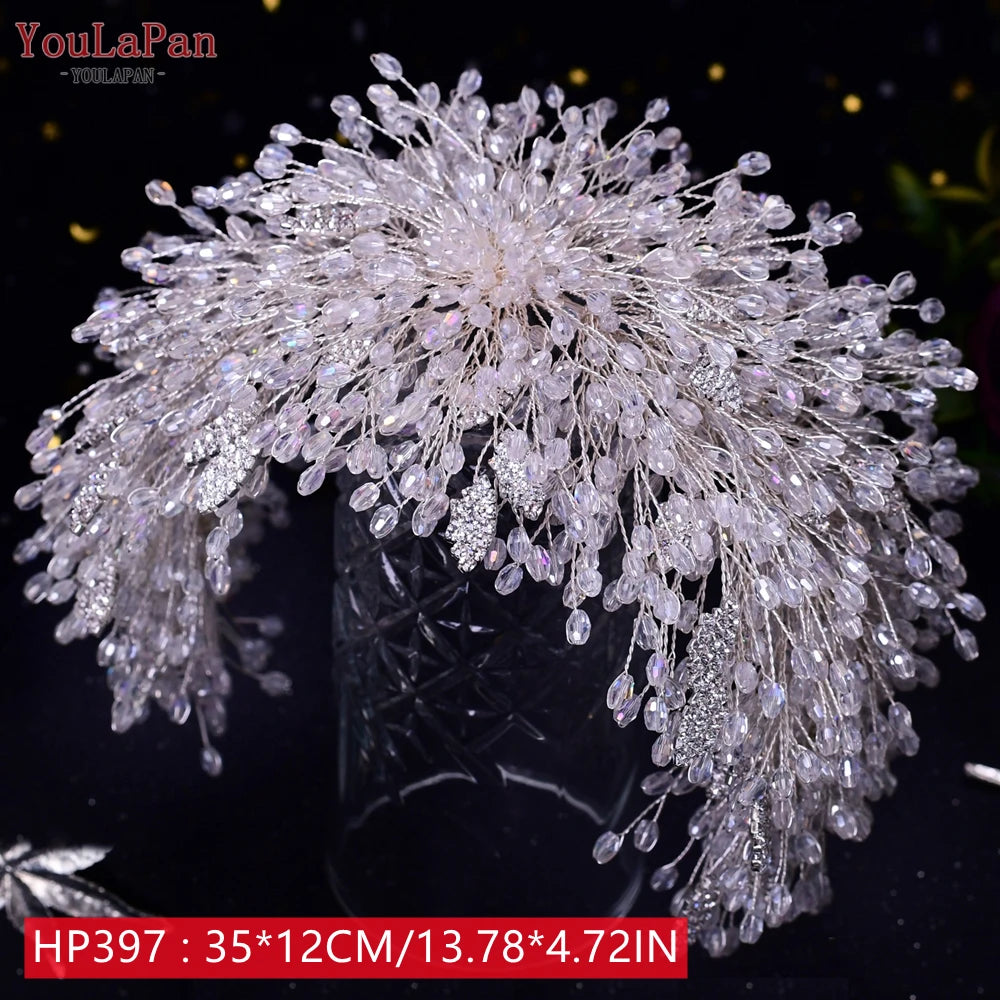 YouLaPan Golden Wedding Crystal Headband Hair Accessories Woman Wedding Hair Jewelry Rhinestone Bridal Tiara and Headdress HP240