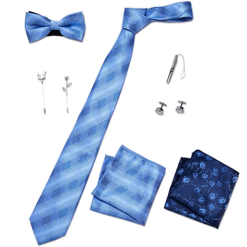 Men's Tie Set Luxury Gift Box Silk Tie Necktie Set 8pcs Inside Packing Festive Present Cravat Pocket Squares Holiday Gift Men
