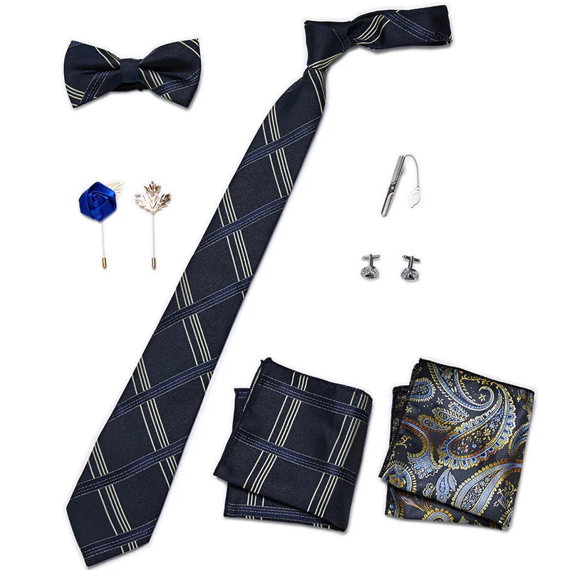 Men's Tie Set Luxury Gift Box Silk Tie Necktie Set 8pcs Inside Packing Festive Present Cravat Pocket Squares Holiday Gift Men