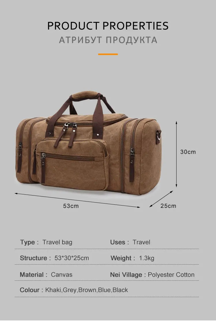 Travel Handbag for Men Hand Luggage Bags Canvas Travel Duffle Bag Weekend Shoulder Bagpack Multifunctional Lightweight Handbags