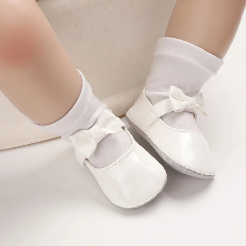 Newborn Baby Shoes Baby Girls Shoes PU Anti-slip Bowknot Classic Princess Dress Shoes First Walker Toddler Crib Shoe Moccasins