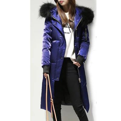 New Listing Winter Women Large Size Down Jacket Female Long Hooded Big Fur Collar Down Jacket Coat Womens Thick Warm Outerwear