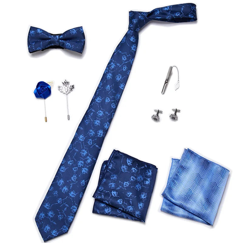 Men's Tie Set Luxury Gift Box Silk Tie Necktie Set 8pcs Inside Packing Festive Present Cravat Pocket Squares Holiday Gift Men