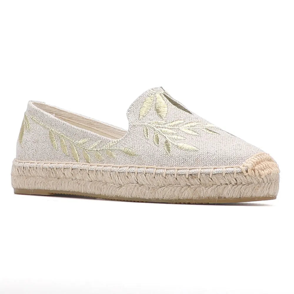 Round Toe Womens Espadrilles Flat Shoes 2022 Hot Sale Real Platform Rubber Slip-on Casual Floral Zapatillas Mujer Sapatos Hemp