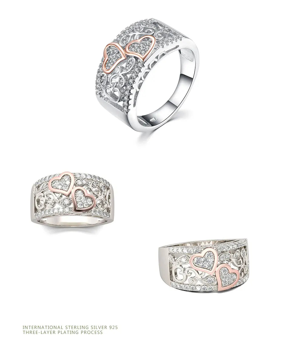 ZDADAN 925 Sterling Silver Heart CZ Rings For Women Fashion Wedding Jewelry