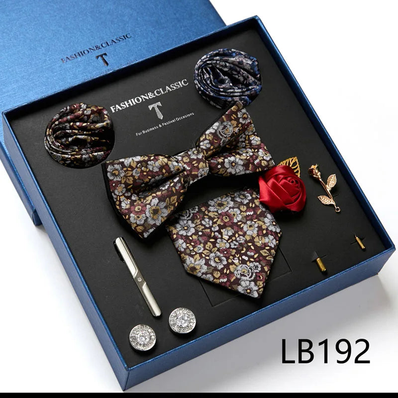 Men's Tie Set Luxury Gift Box Silk Tie Necktie Set 8pcs Inside Packing Festive Present Cravat Pocket Squares Holiday Gift Men