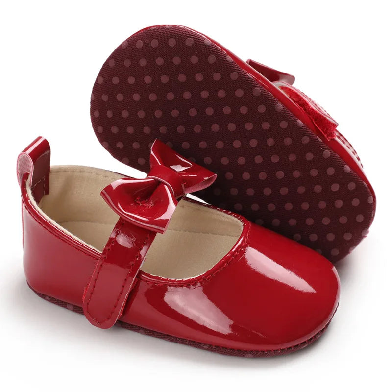 Newborn Baby Shoes Baby Girls Shoes PU Anti-slip Bowknot Classic Princess Dress Shoes First Walker Toddler Crib Shoe Moccasins