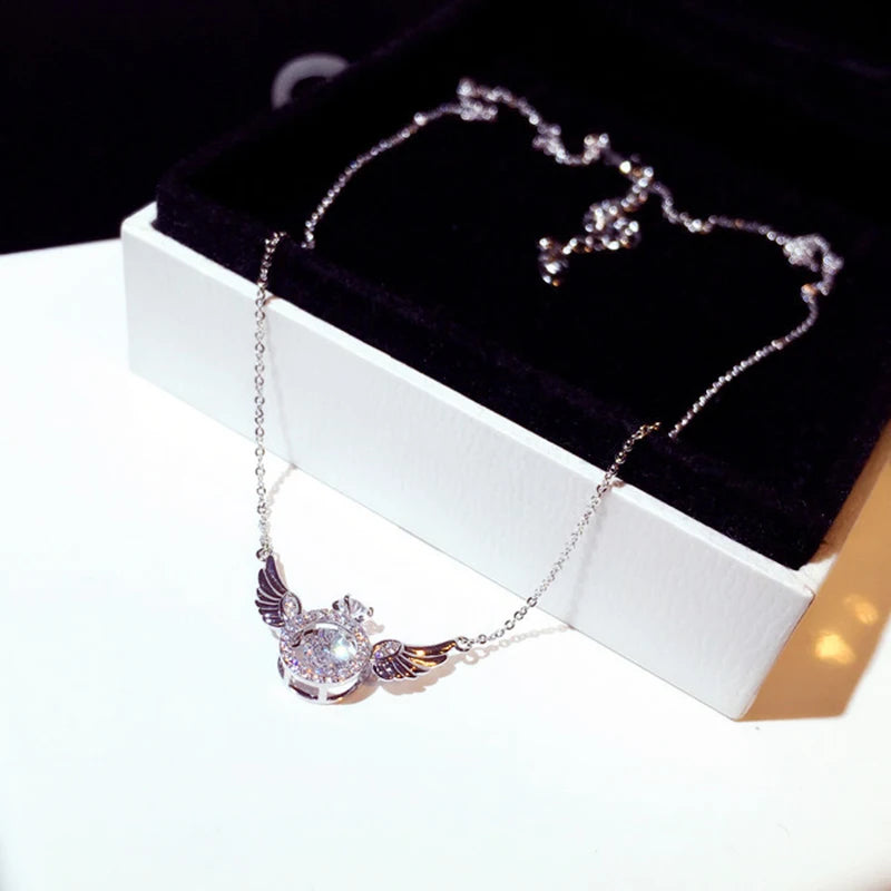 JUWANG Classic Retro Metal Luxury Rhinestone Super Shine Zircon Angle Wing Necklace For Women Sexy Stainless Steel Pendant 2023