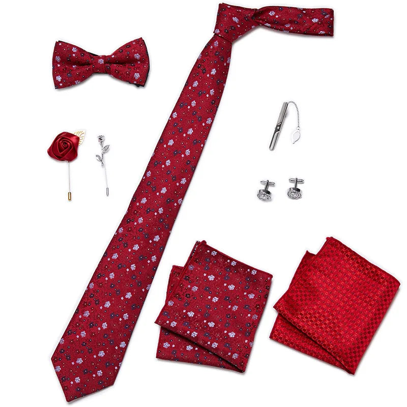 Men's Tie Set Luxury Gift Box Silk Tie Necktie Set 8pcs Inside Packing Festive Present Cravat Pocket Squares Holiday Gift Men