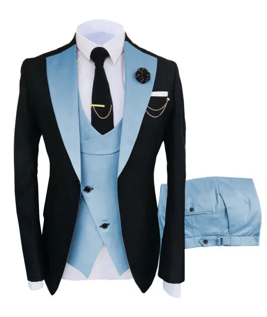 Men Suits 3 Pieces Tailored Best Man Groom Wedding Tuxedo Slim Fit Jacquard Two-color Blazer Jacket Vest Pants Tuxedo Clothing