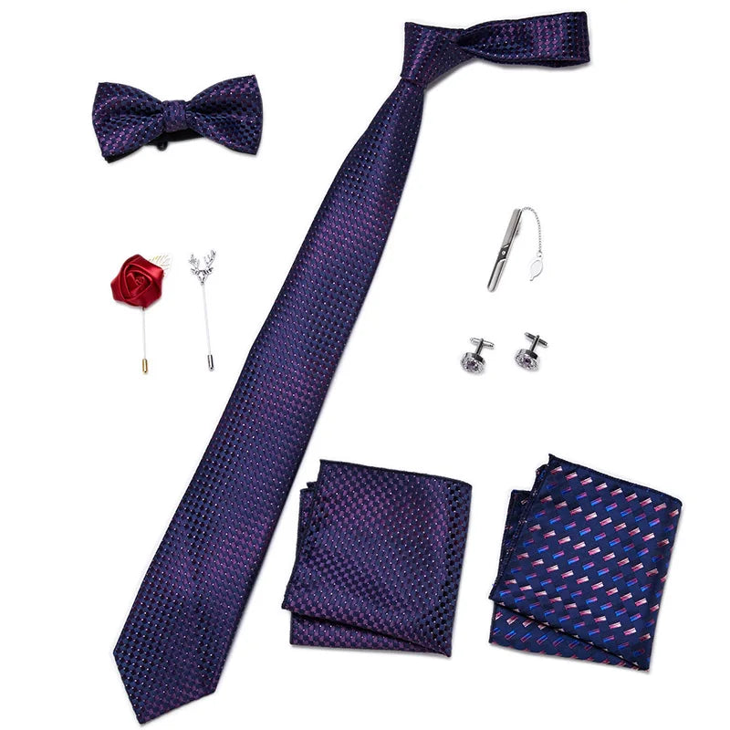 Men's Tie Set Luxury Gift Box Silk Tie Necktie Set 8pcs Inside Packing Festive Present Cravat Pocket Squares Holiday Gift Men