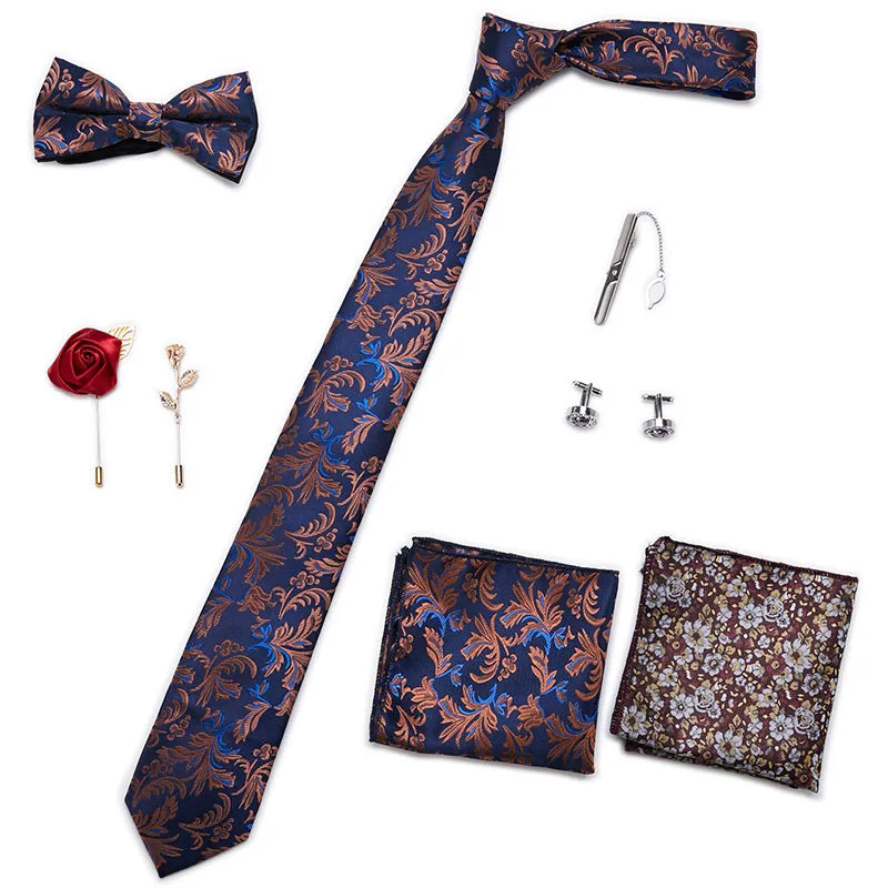 Men's Tie Set Luxury Gift Box Silk Tie Necktie Set 8pcs Inside Packing Festive Present Cravat Pocket Squares Holiday Gift Men