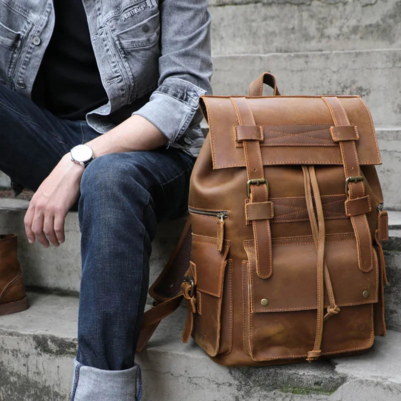2025 New Arrivals Leather Backpack For Men Male Genuine Leather Laptop Travel Backpack 17 Inch Daypack Shoold Bag Men Male Large