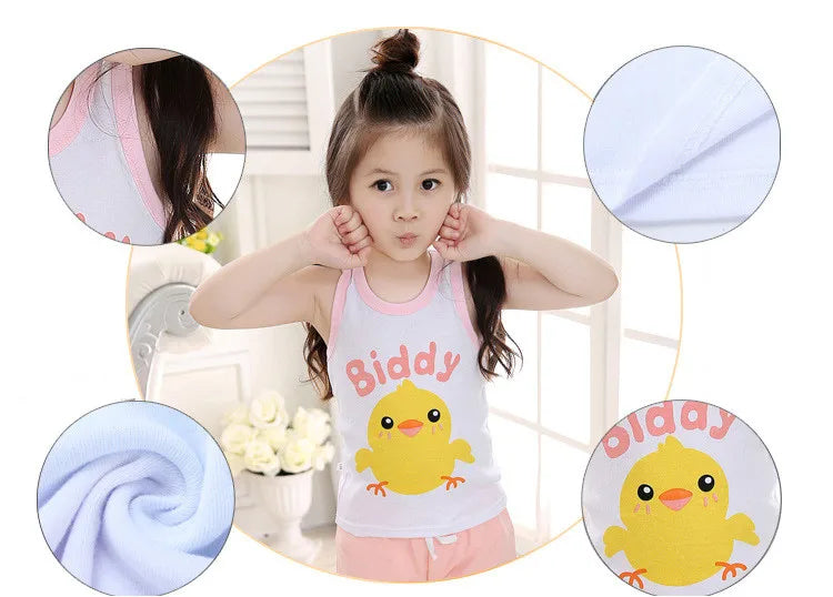 Summer Kids 100%Cotton T Shirts Boys Girls Baby Cartoon Printed Sleeveless Vests Clothes For 2-7 Years Children Clothing Gift