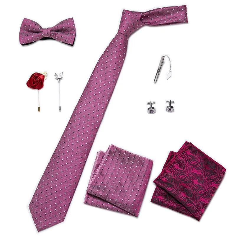 Men's Tie Set Luxury Gift Box Silk Tie Necktie Set 8pcs Inside Packing Festive Present Cravat Pocket Squares Holiday Gift Men