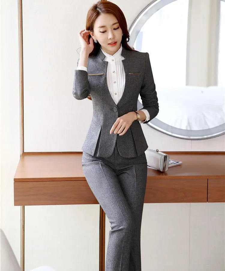 IZICFLY New Autumn Spring Sequin Pants Suit Women Office Uniform Style Business Ladies Work Wear Blazer Set With Trouser