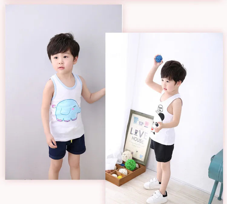 Summer Kids 100%Cotton T Shirts Boys Girls Baby Cartoon Printed Sleeveless Vests Clothes For 2-7 Years Children Clothing Gift