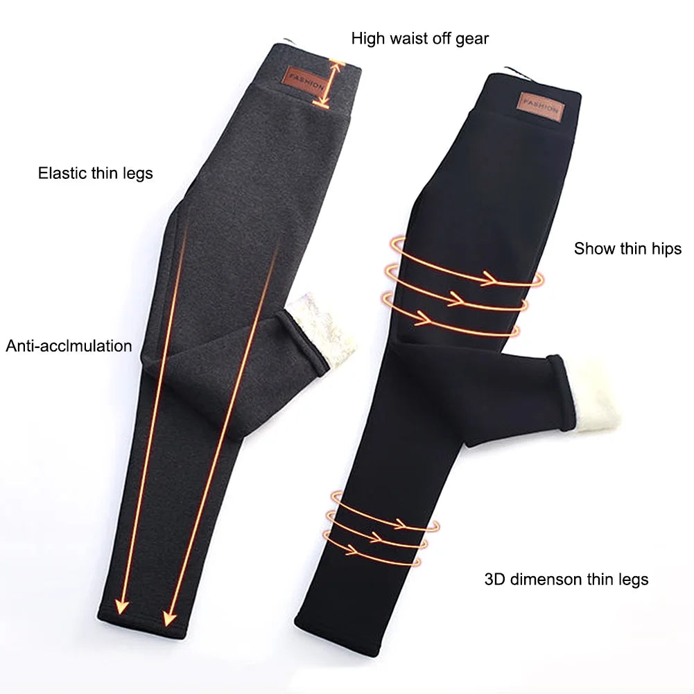 Winter Women Leggings Solid Warm Leggings Thicken Lambwool Hight Waist Fleece Keep Butt Lift High Stretchy Walking Pants Pocket