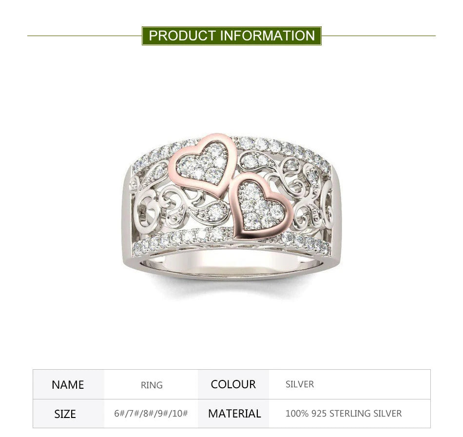 ZDADAN 925 Sterling Silver Heart CZ Rings For Women Fashion Wedding Jewelry