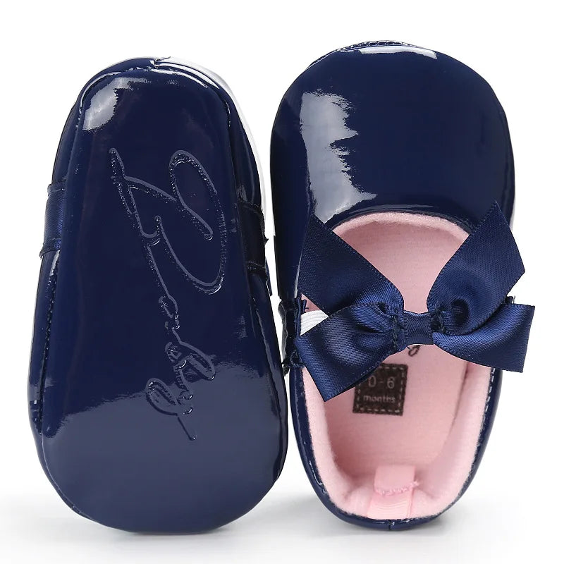 Newborn Baby Shoes Baby Girls Shoes PU Anti-slip Bowknot Classic Princess Dress Shoes First Walker Toddler Crib Shoe Moccasins