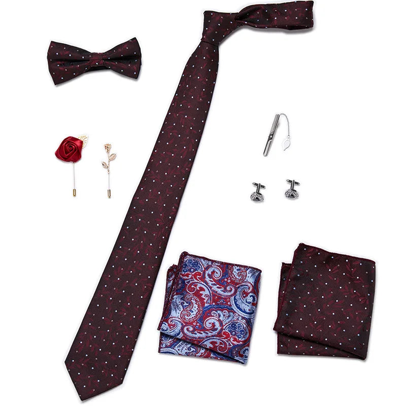 Men's Tie Set Luxury Gift Box Silk Tie Necktie Set 8pcs Inside Packing Festive Present Cravat Pocket Squares Holiday Gift Men