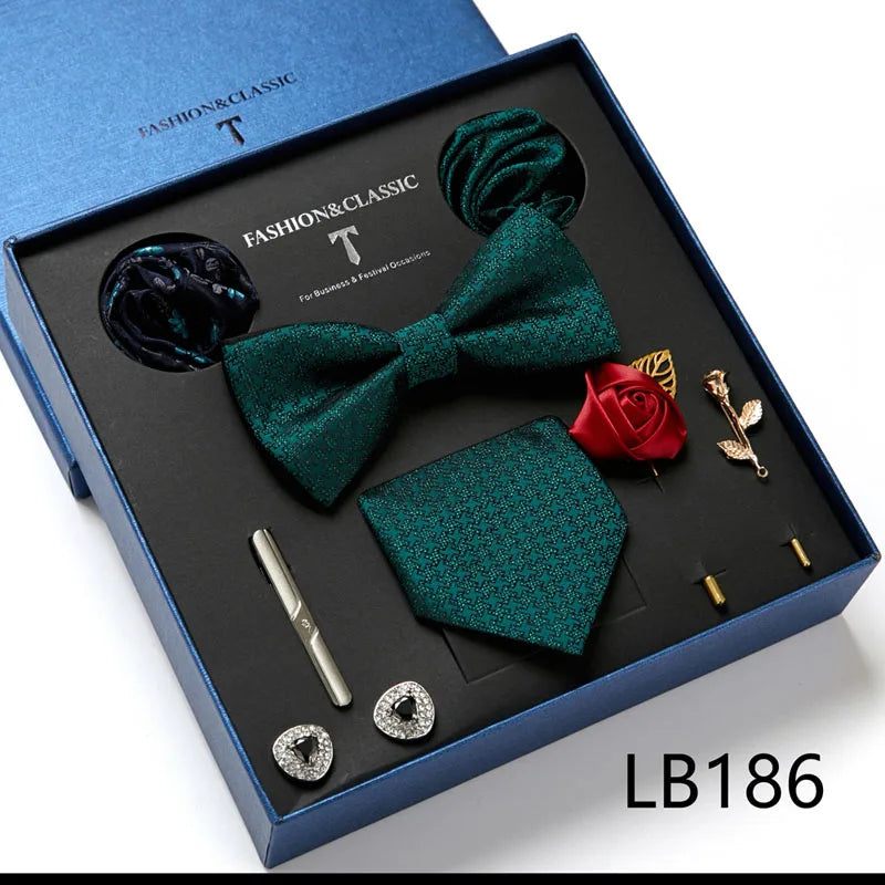 Men's Tie Set Luxury Gift Box Silk Tie Necktie Set 8pcs Inside Packing Festive Present Cravat Pocket Squares Holiday Gift Men