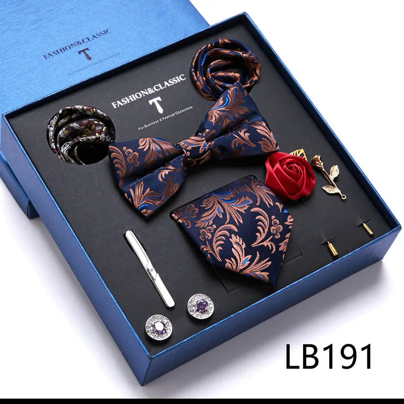 Men's Tie Set Luxury Gift Box Silk Tie Necktie Set 8pcs Inside Packing Festive Present Cravat Pocket Squares Holiday Gift Men