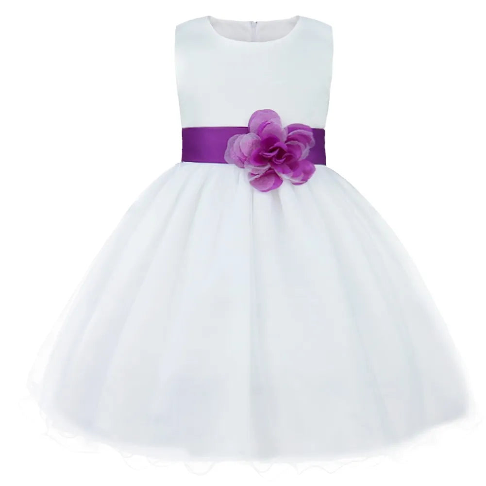Kids Girls Wedding Pageant Dress White Bridesmaid Dresses Formal Party Princess Vestidos Cute Big Bowknot Sash Flower Girl Dress