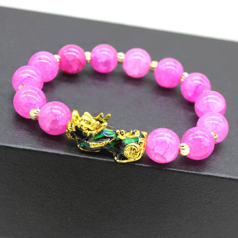New 10mm Obsidian Stone Pixiu Bracelet For Men Women Unisex Wristband Golden Plated Black Bangles Pixiu Party Gift Jewelry