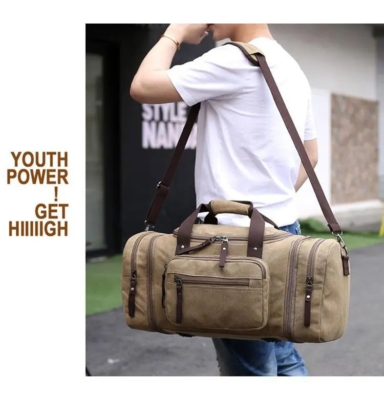 Travel Handbag for Men Hand Luggage Bags Canvas Travel Duffle Bag Weekend Shoulder Bagpack Multifunctional Lightweight Handbags